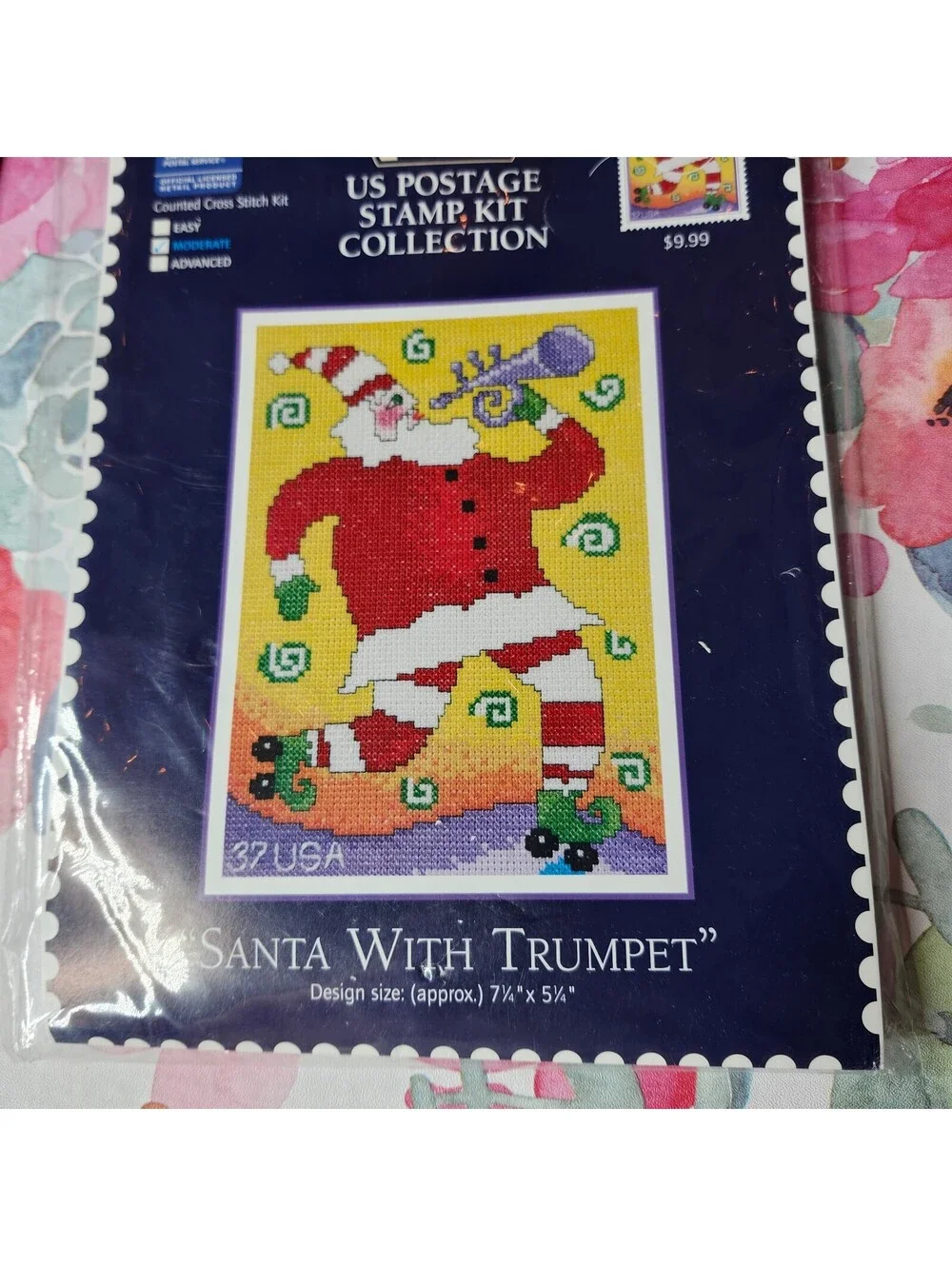 DMC US Postage Stamp Cross Stitch Kits Santa Reindeer Christmas Set of 2